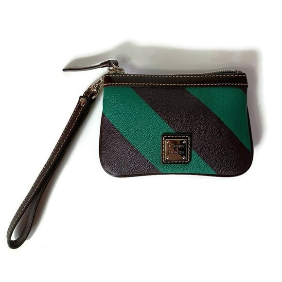 Dooney & Bourke Green Stripe Leather Wristlet - Picture 1 of 7